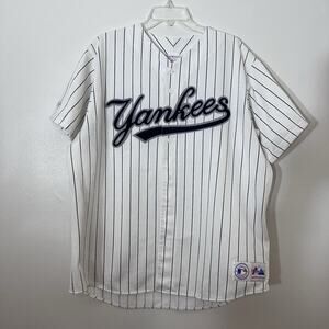 Vintage Yankees Jersey Mens 2XL Button MLB Baseball Majestic